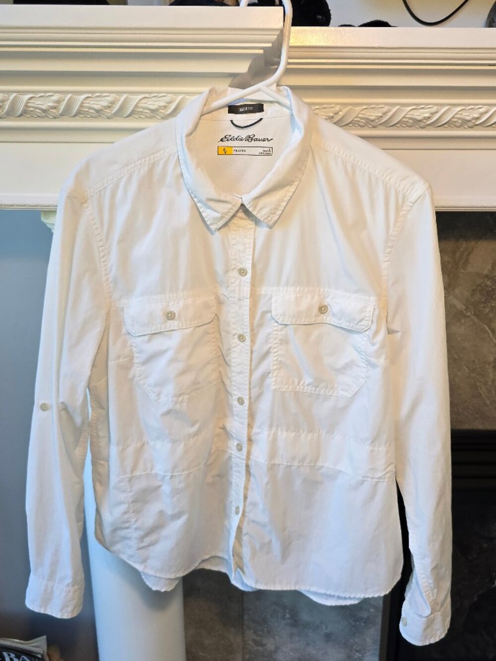 Eddie Bauer Travex Women’s L White Long Sleeve Hiking Travel Shirt - AS IS